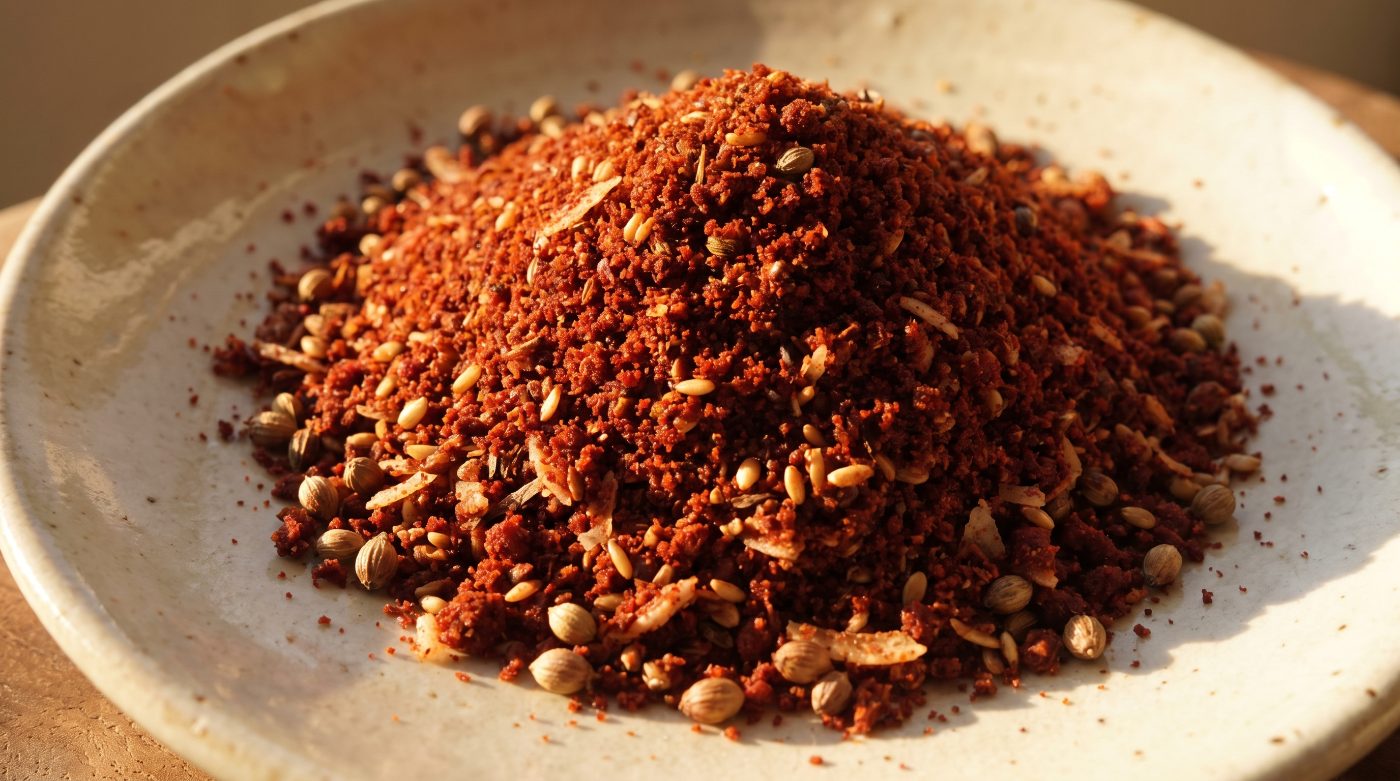 Close-up of coarse Kolhapuri masala texture